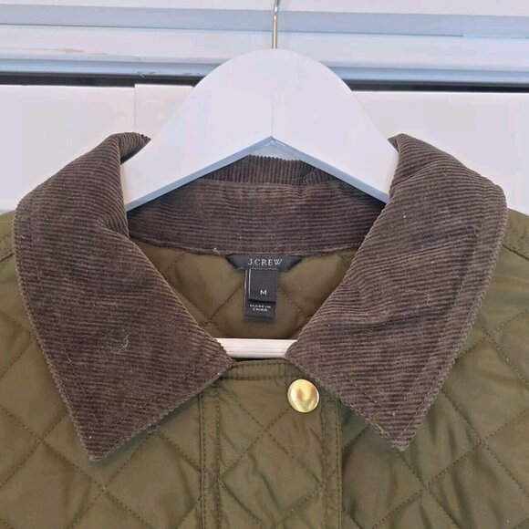 J.CREW Quilted Green Barn Jacket Corduroy Collar Gold Button Down Fill Women Med - Picture 4 of 15